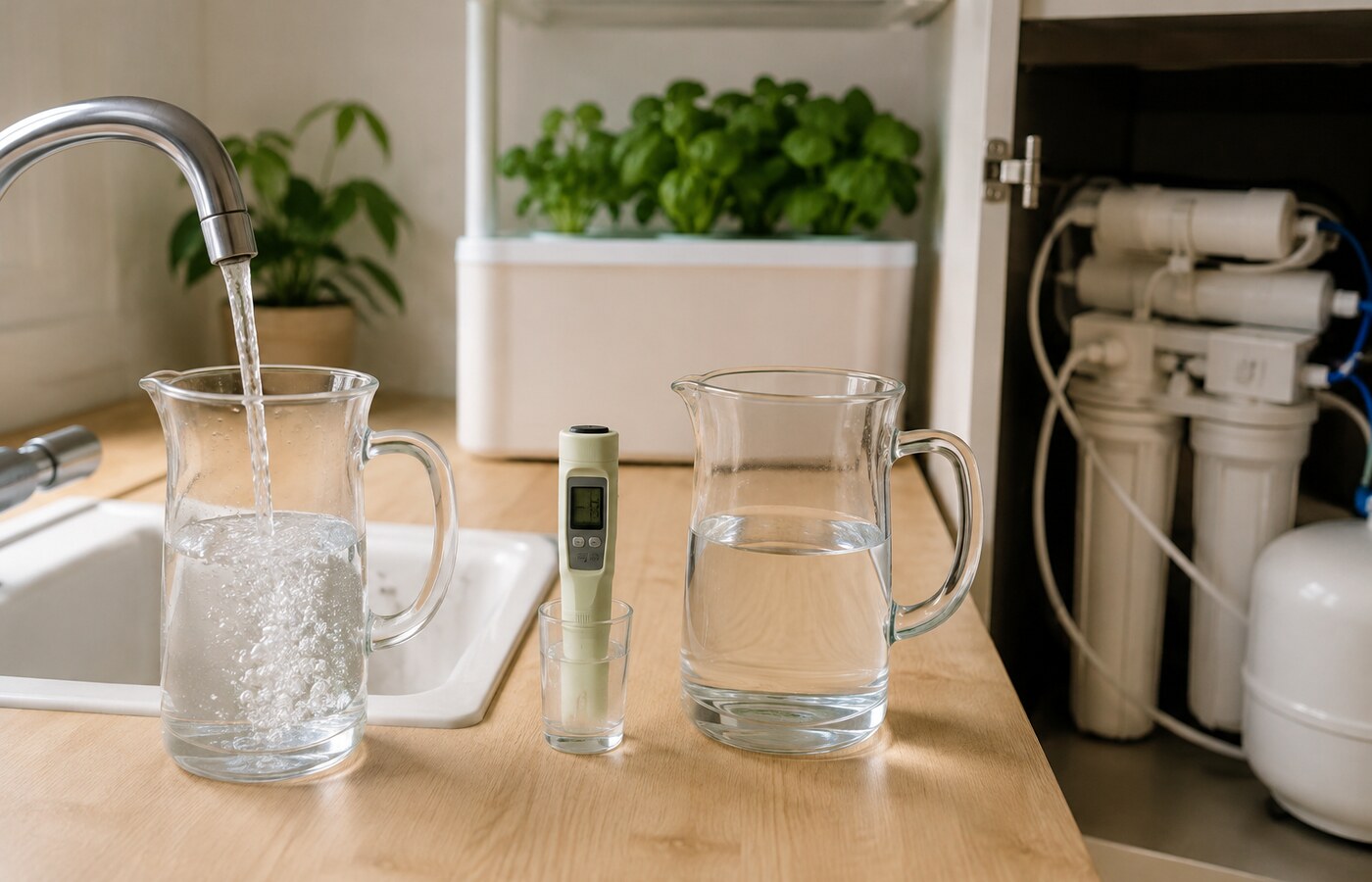 Comparación doméstica entre una jarra de agua del grifo y otra de agua de ósmosis para hidroponía