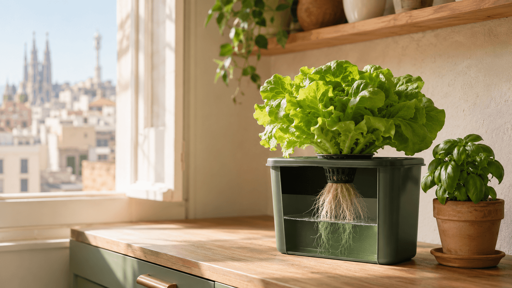 Lechuga hidropónica cosechada en un sistema Kratky casero